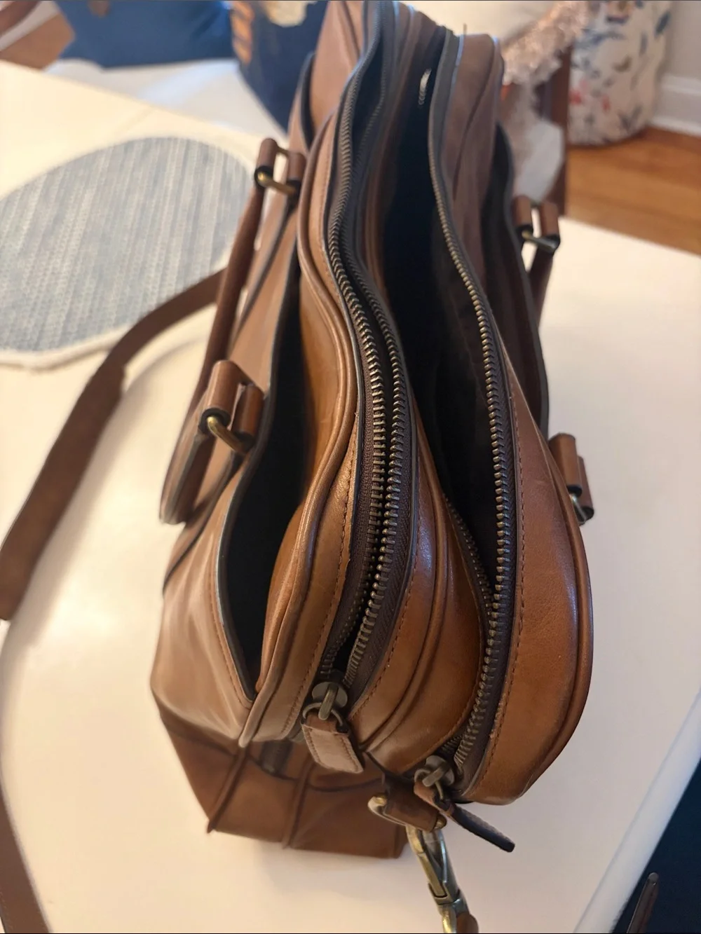 Coach Bleecker Leather Laptop Briefcase in Cognac Brown